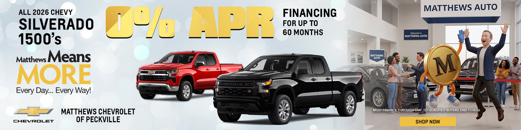 New 2026 Silverado 1500's 0% APR for 60 mos.