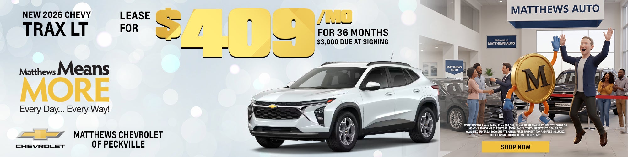 New 2026 Trax LT Lease $409/mo for 36 mos.